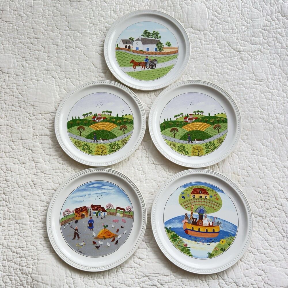 Villeroy & Boch Design Naif Laplau Plates 8” Luxembourg Folk Art Set of 5